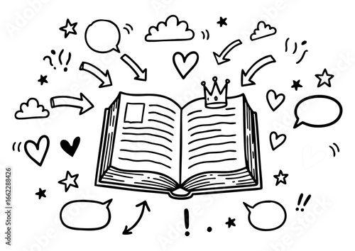 Stylized open book on a light background, vector illustration 