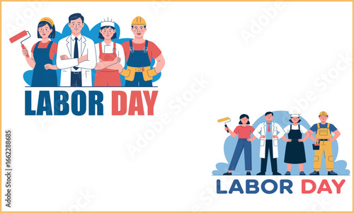 Labor day illustration featuring various professions including doctor and construction worker