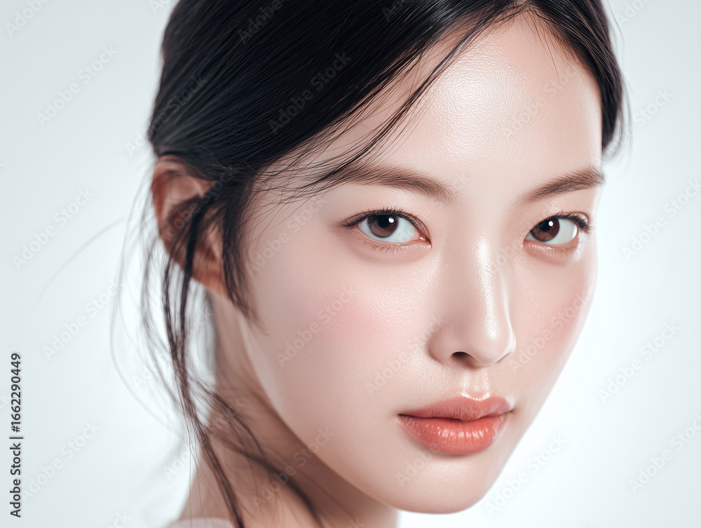 Obraz premium ツヤ肌とクールビューティーが魅せるアジア人女性のポートレート（美容 広告 雑誌）