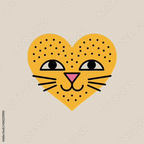 Vector leopard heart face vector illustration cute feline animal design yellow black pink modern art graphic print pattern