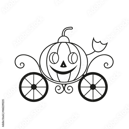 Spooky halloween pumpkin carriage with intricate line art details