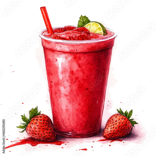 Summer Smoothie Fresh Blend, watercolor clipart vector, isolated on a white background.