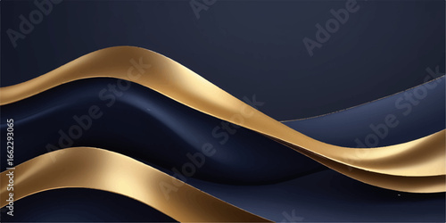 An abstract golden wave pattern creates a luxurious, smooth silk texture for a digital backdrop with blue light lines