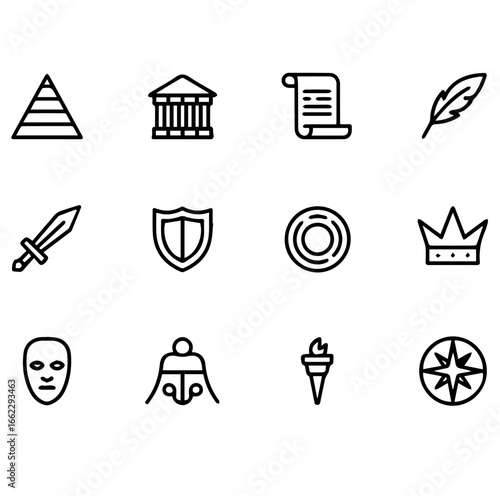 Vector ancient history icons set vector graphic design elements for historical timeline and presentations use of icons