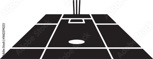 Stylized Black and White Icon of a Golf Course Hole with Flagstick