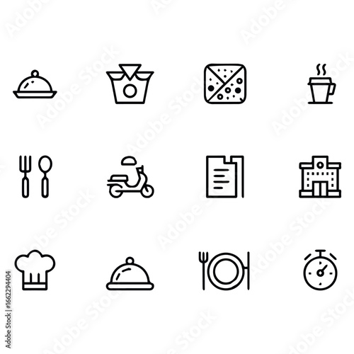 Vector restaurant food delivery service icons set vector illustration for online order and fast delivery 100