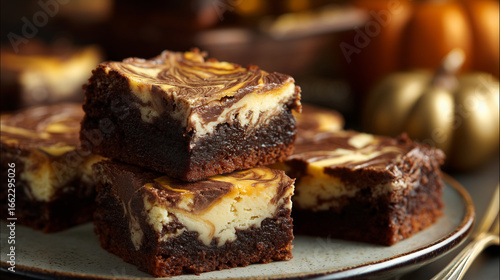 Food Photography Pumpkin Cheesecake Swirl Brownies