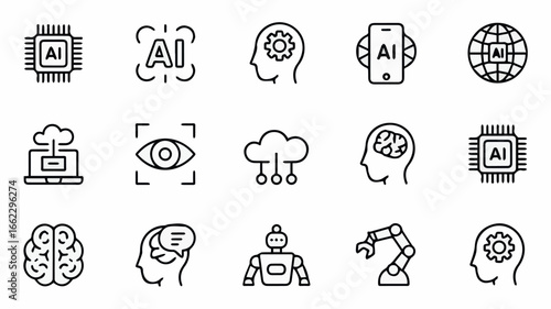 Vector ai technology icons vector set for machine learning neural network and artificial intelligence concepts design