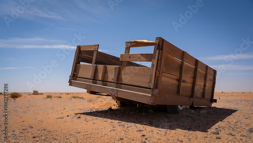 Old abandoned trailer sits in desert landscape