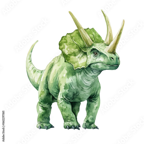 Styracosaurus, watercolor illustration vector, isolated on a white background.