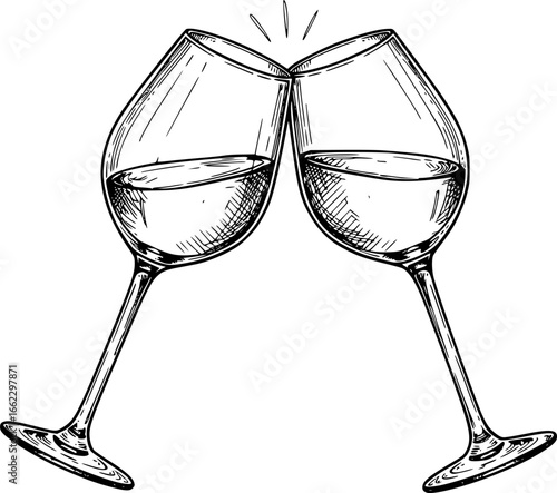 set of clinking wine glasses hand drawn vector sketch