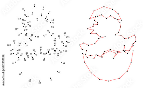 Connect the dots educational drawing game. Dot to dot by numbers puzzle. Google Font Fira Sans Condensed. Chicken hatched from the egg.