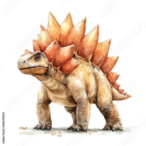 Stegosaurus, watercolor painting vector, isolated on a white background.
