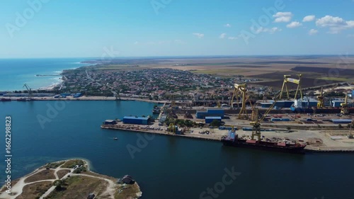 Aerial footage of the seaport of Mangalia city - Romania