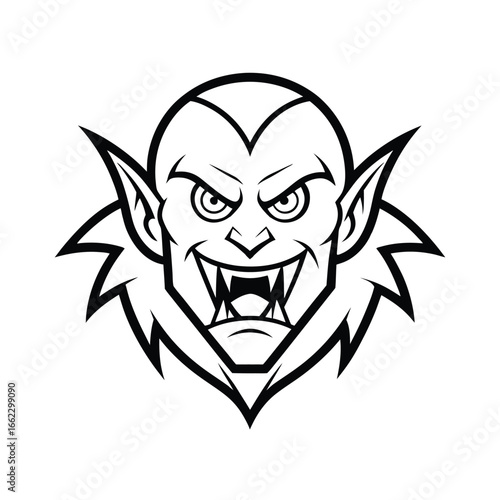 Striking vampire face with sharp teeth line art illustration