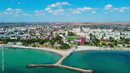 Aerial footage of Mangalia beach in Constanta county - Romania