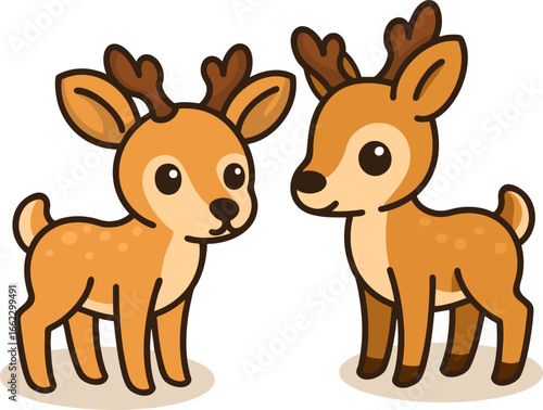 wo adorable baby deer (fawns) in kawaii cartoon style. Perfect for woodland themes, kids' books, or forest animal designs.
