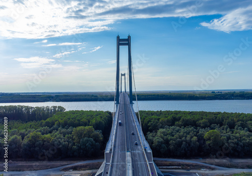 Tablou pe pânză Suspension bridge over the Danube River in Braila - Romania