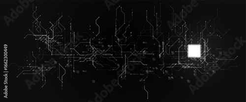 AI artificial intelligence background. Digital cyber circuit with microchip, CPU, GPU, data system, futuristic network design for tech, research, machine learning. Microprocessor BG. Vector backdrop