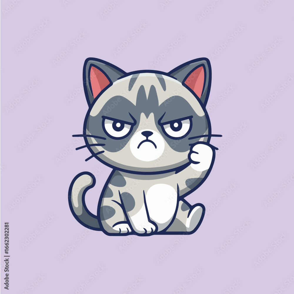 Fototapeta premium Vector cute grumpy cat cartoon vector illustration for pet lovers and funny animal graphic design projects and art
