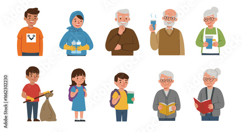 Collection of Diverse People Characters with Different Activities and Lifestyles Isolated on White Background