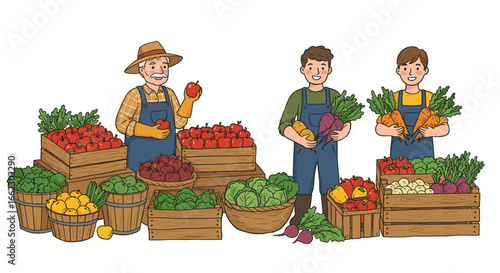 Farmers Market Fresh Produce Selection Vibrant Healthy Organic Vegetables Fruits Isolated on White Background