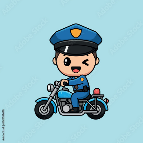 Vector cartoon police officer riding motorcycle vector illustration cute policeman law enforcement security patrol cop 995
