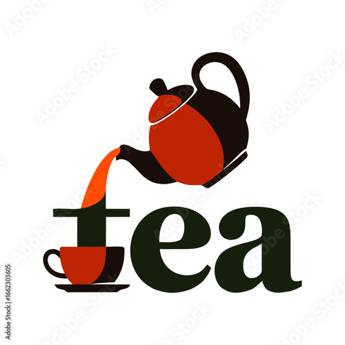 Elegant abstract illustration of a stylish teapot gracefully pouring hot tea into a decorative cup design