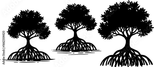 mangrove tree and roots vector elegant logo line art silhouette vector illustration