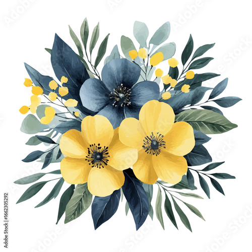 Spring Equinox Floral Celebration, watercolor vector, isolated on a white background.
