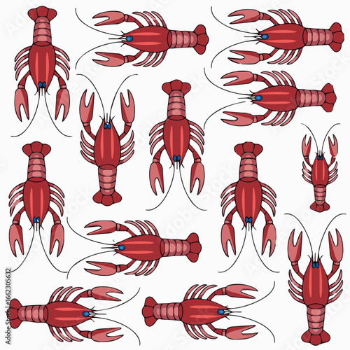 Vector crawfish pattern red seafood boil crayfish design illustration seamless repeat background surface for fabric 100