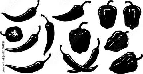 Hot chili paper icon set vector on white background. hot pepper, paprika vector illustraion