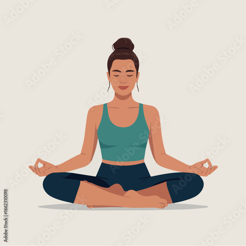 Vector woman meditation yoga pose illustration for wellness relaxation and mindfulness practice art vector image