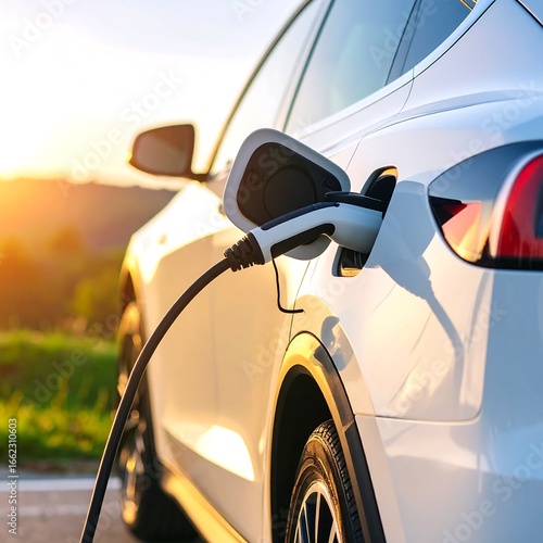 EV charging at sunset