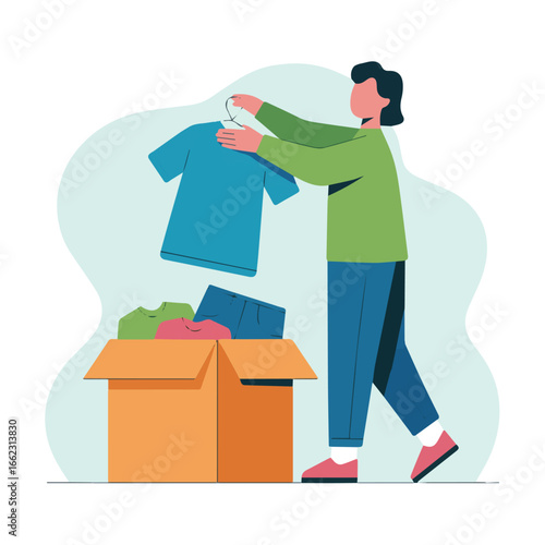 Vector donating clothes to charity concept illustration for reuse and recycle fashion and sustainable lifestyle