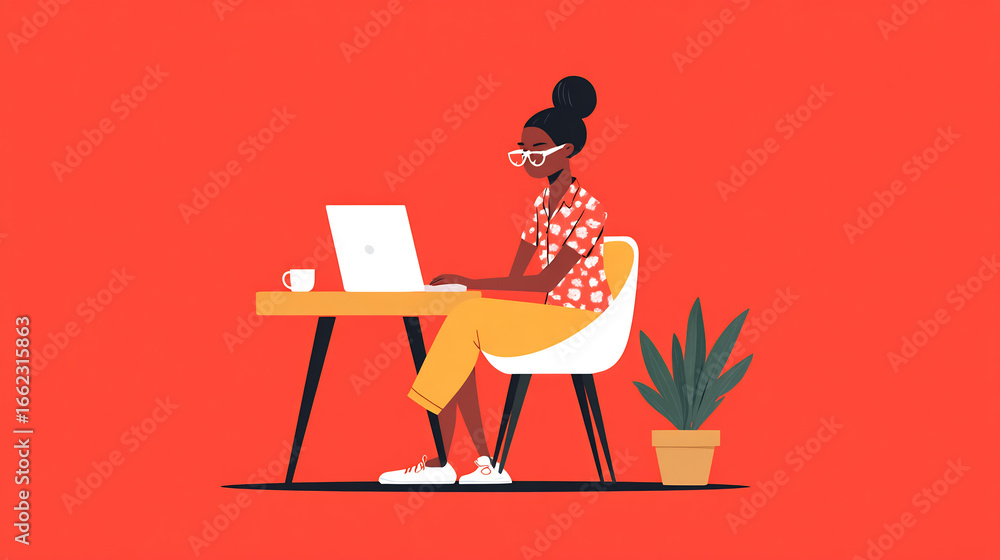 Fototapeta premium Freelancer typing caption on branding post