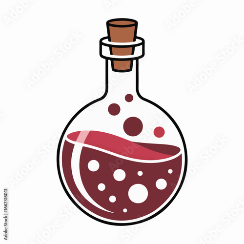 Mysterious potion in glass bottle, a vibrant illustration for fantasy, magic, or science themes, perfect for branding and design use