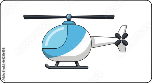 Action Illustration of a Helicopter Flying in a Clear Sky over a Cartoon Landscape