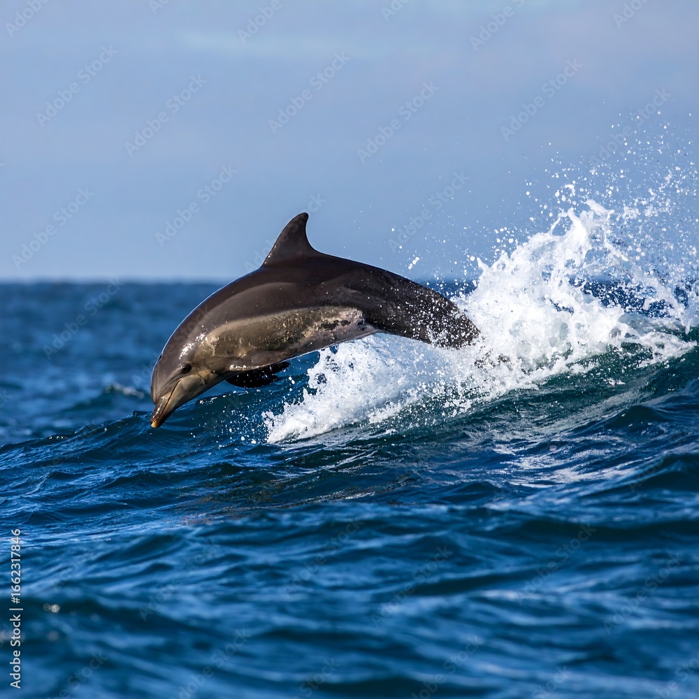 Naklejka premium Dolphin leaping in ocean waves