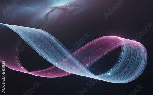 Ethereal Infinite Loop of Light Waves in Cosmic Space with Soft Pink and Blue Tones