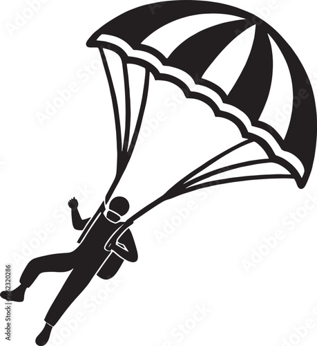 Adventurous Parachutist Descending from Sky