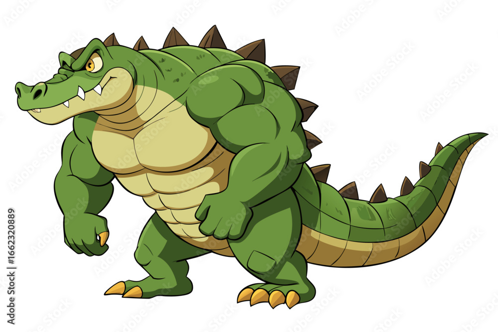 Obraz premium Cute and funny green crocodile cartoon character isolated on a white background