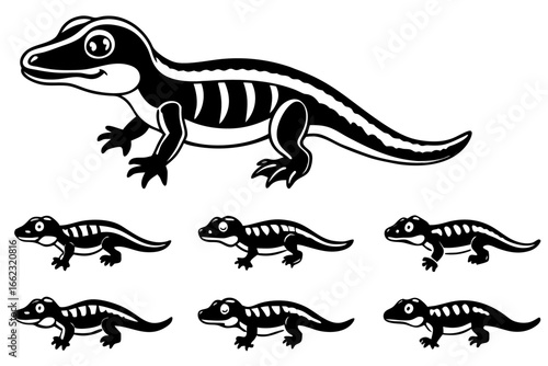 Isolated dinosaur vector illustration set of black and green animal silhouettes with a white background
