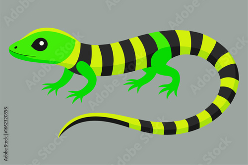 Cute little green chameleon reptile animal on a tree branch, illustration