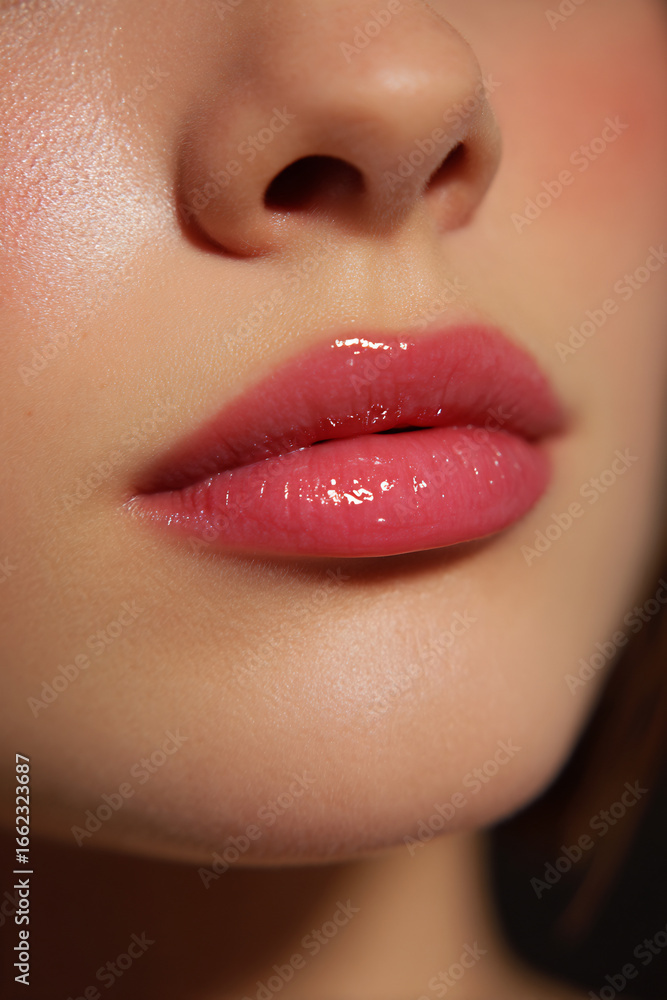 Fototapeta premium Close-up of pouty lips and flushed cheeks