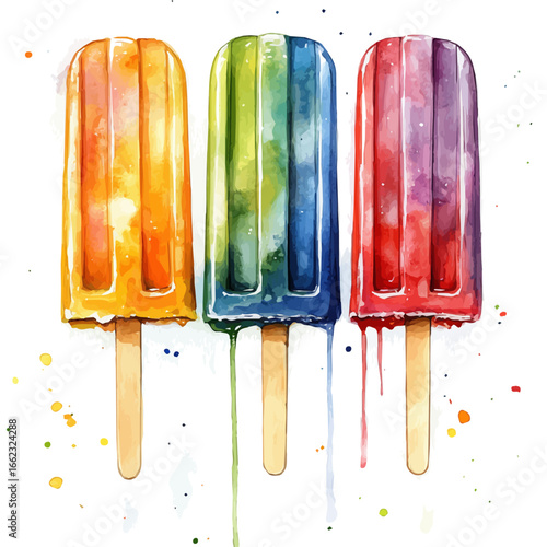 Popsicle Collection Bright Colors, watercolor illustration vector, isolated on a white background.