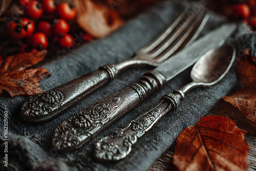 Antikes Silberbesteck mit Serviette - Herbstlich - Herbstzeit