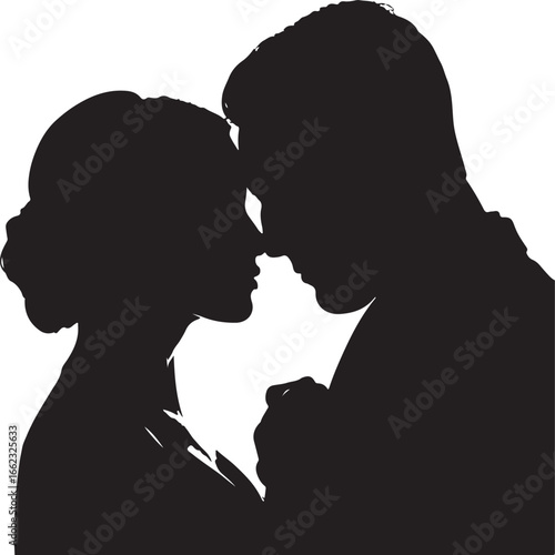 Black silhouette of a couple embracing with foreheads touching embrace love
