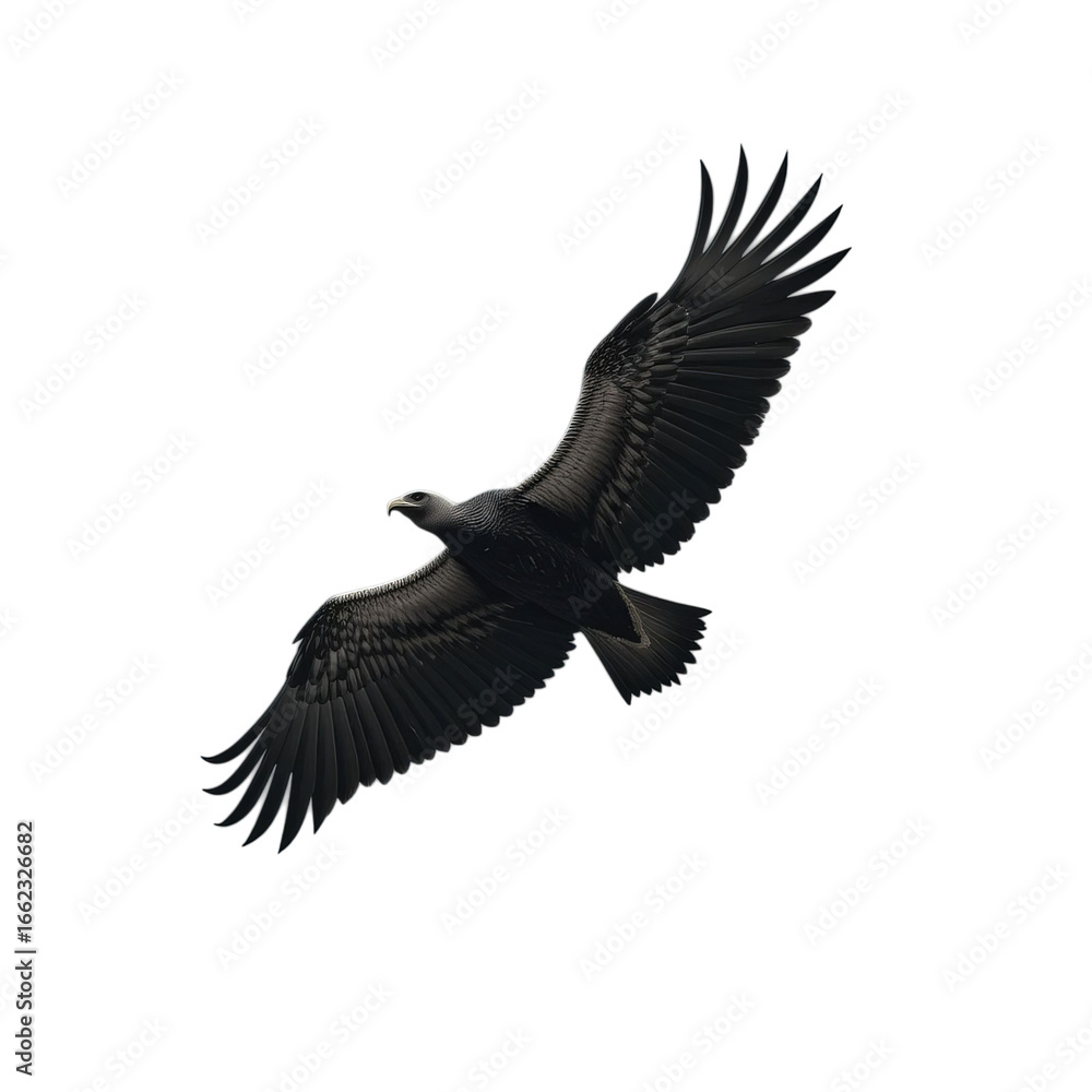 Fototapeta premium A low angle shot of a bald eagle soaring through the air against a black background
