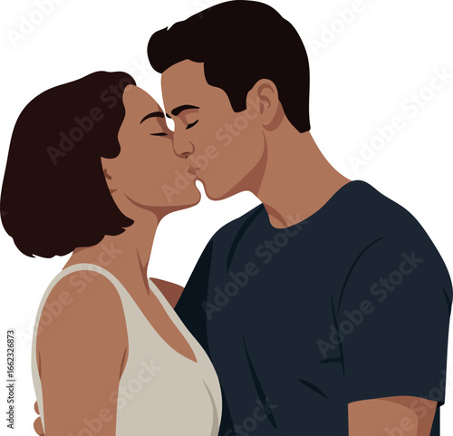 Couple kissing romantic moment young man and woman love affection intimacy 